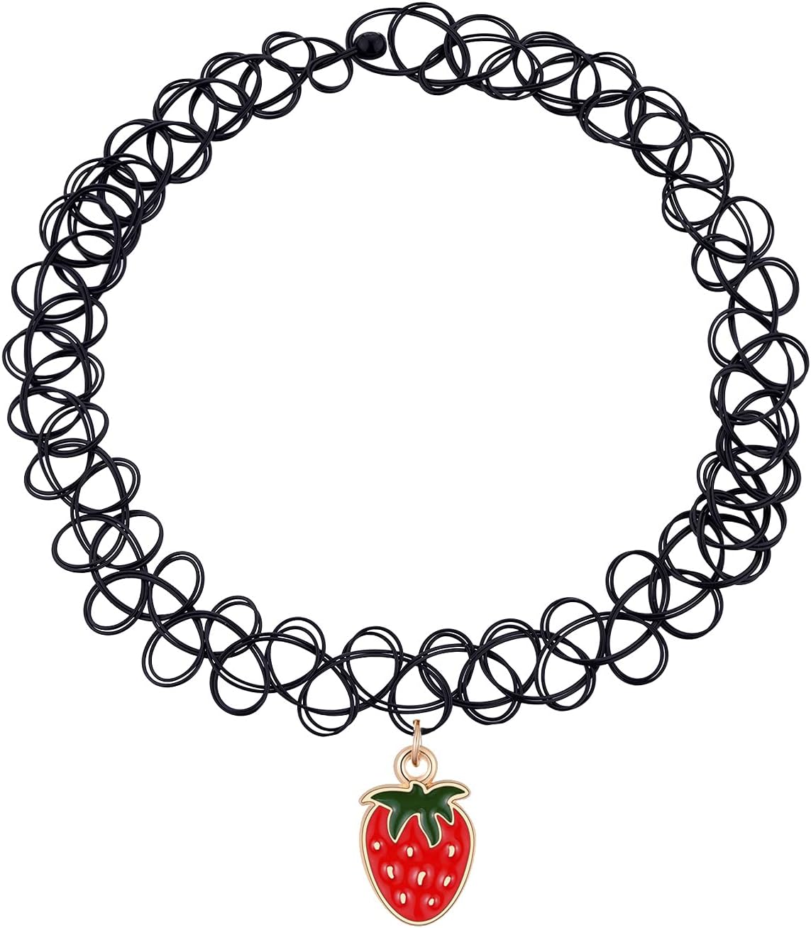 BodyJ4You 2PC Tattoo Choker Necklace - 90s Choker Necklace Women - 2000s Y2K Black Chokers Rainbow Choker - Butterfly Ying Yang Unicorn Rainbow Charms - Stretchy Elastic Necklace