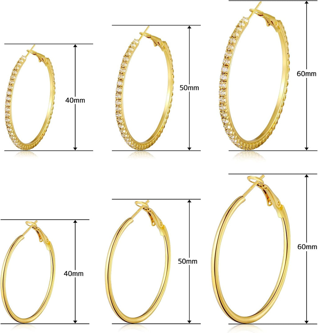 Gold Hoop Earrings Set for Women, 12 Pairs Hypoallergenic Large/Big Thin Thick Gold Hoops Earrings Loop Pack for Jewelry Gift 40mm/50mm