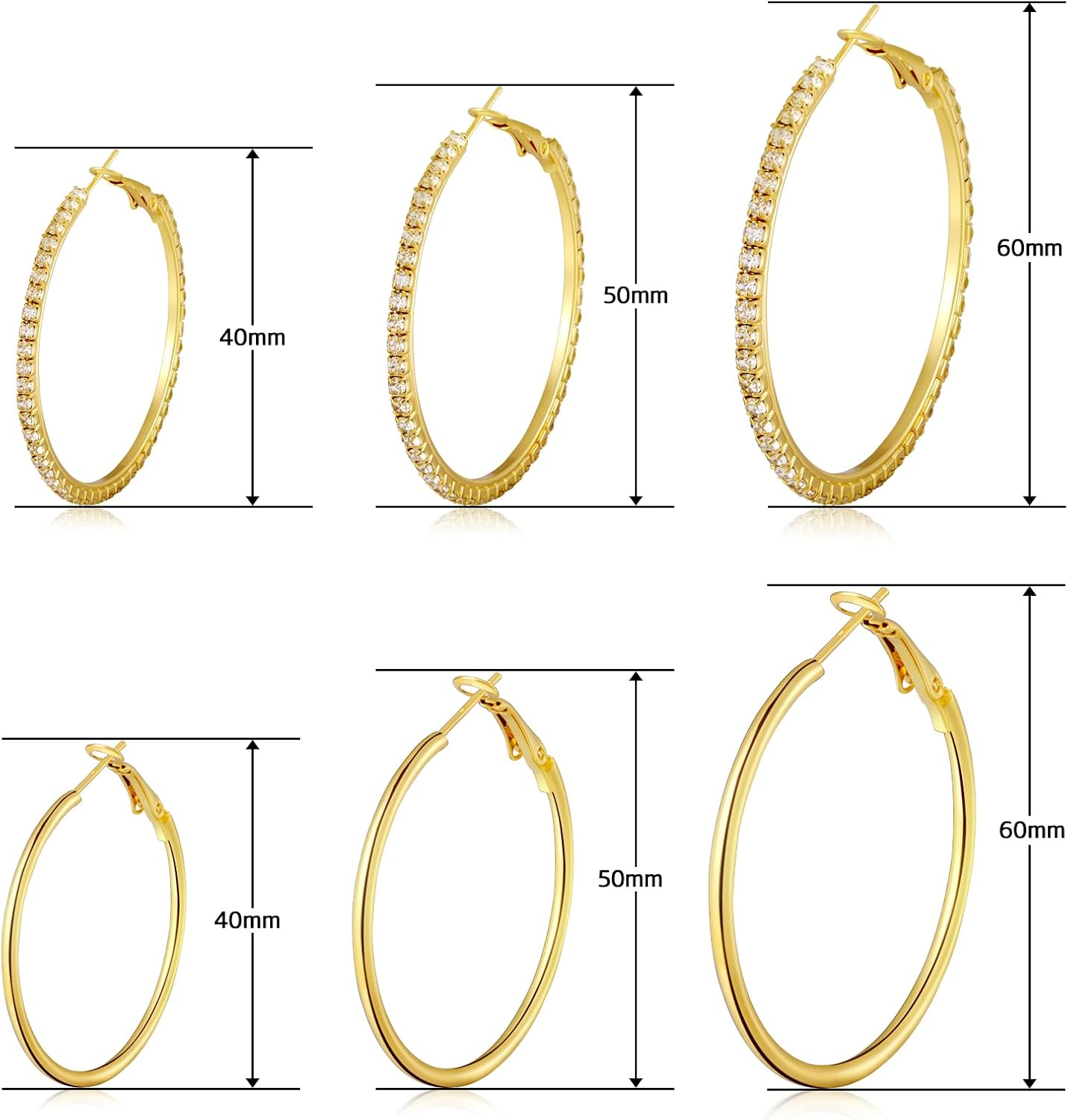 Gold Hoop Earrings Set for Women, 12 Pairs Hypoallergenic Large/Big Thin Thick Gold Hoops Earrings Loop Pack for Jewelry Gift 40mm/50mm