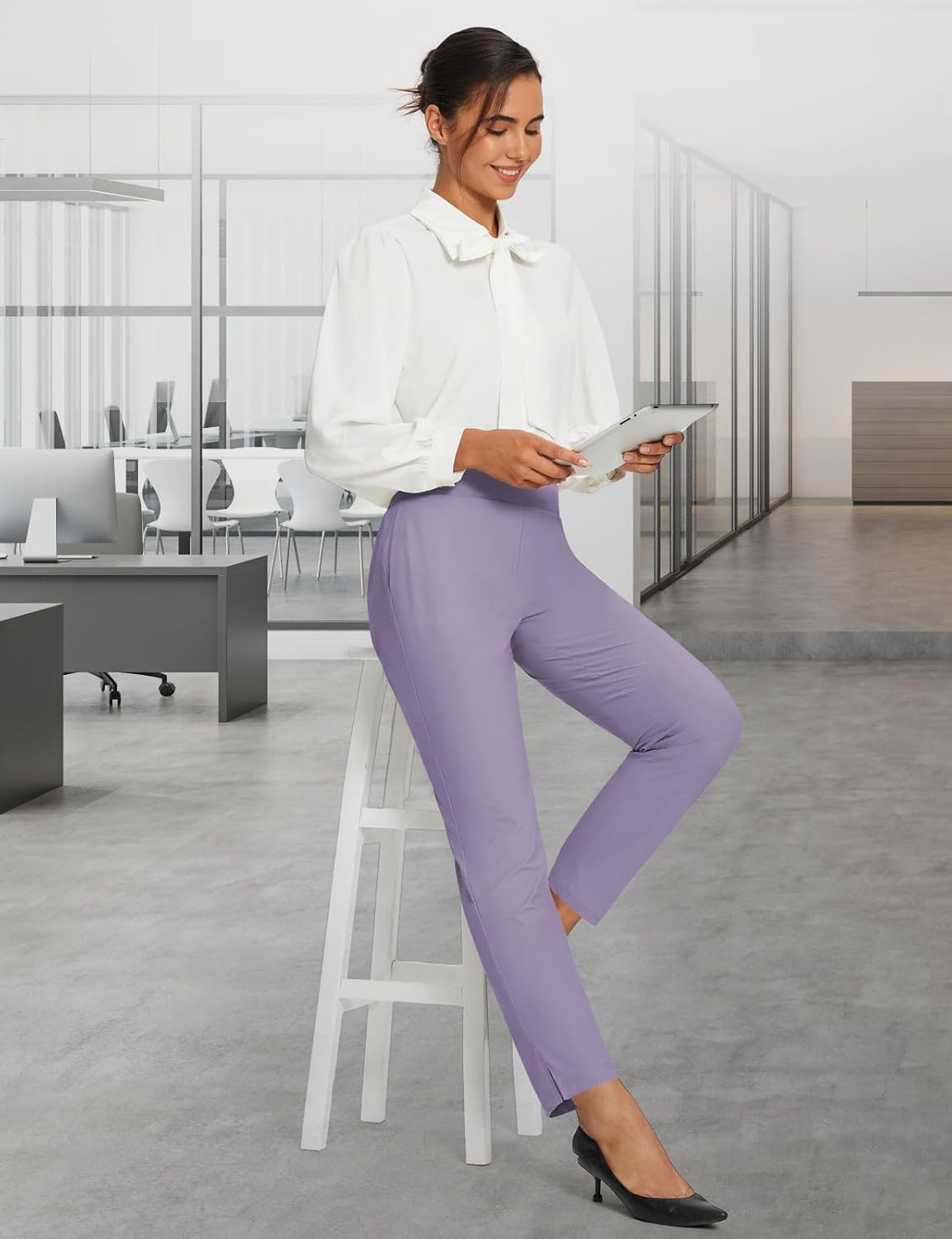 baleaf Womens Travel Pants Lightweight Stretch with Zipper Pockets Petite Ankle Dressy Golf Work Business Casual Slacks