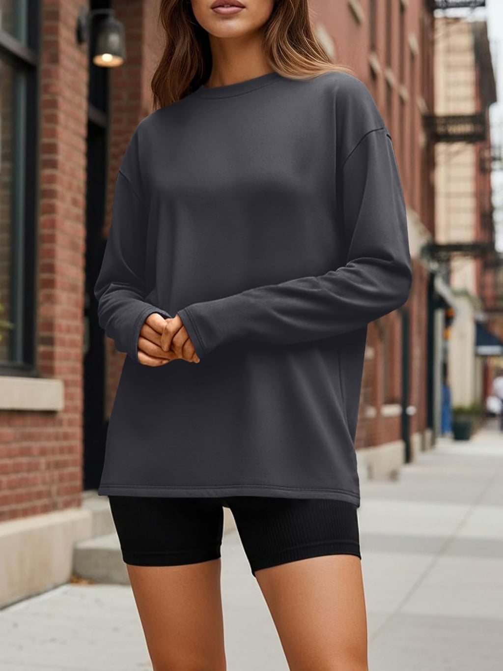 Trendy Queen Womens Oversized Long Sleeve T Shirts 2025 Basic Crewneck Tee Fall Tops Casual Workout Y2K Clothes