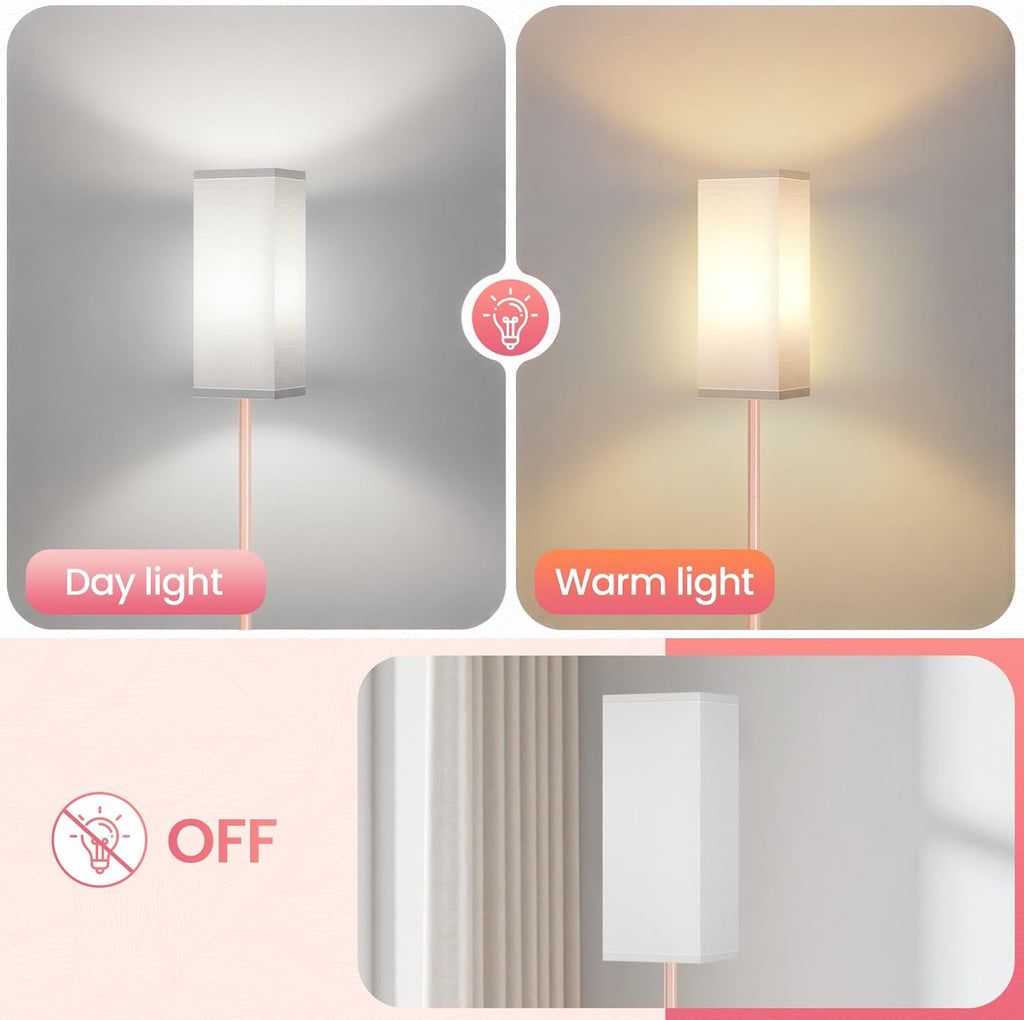 64.6" Floor Lamp, Pole with Foot Switch, Modern Standing Lamp Lampshade, Minimalist Freestanding Lamp (Bulb Not Included), for Living Room, Bedroom Office ETL Listed, Black and Beige E07LD05