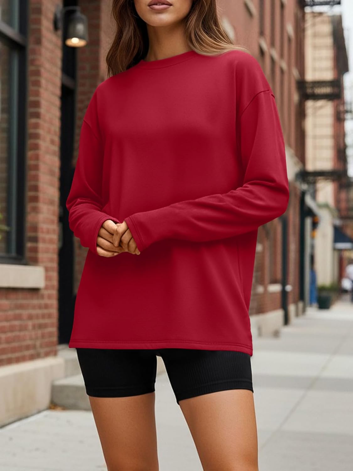 Trendy Queen Womens Oversized Long Sleeve T Shirts 2025 Basic Crewneck Tee Fall Tops Casual Workout Y2K Clothes