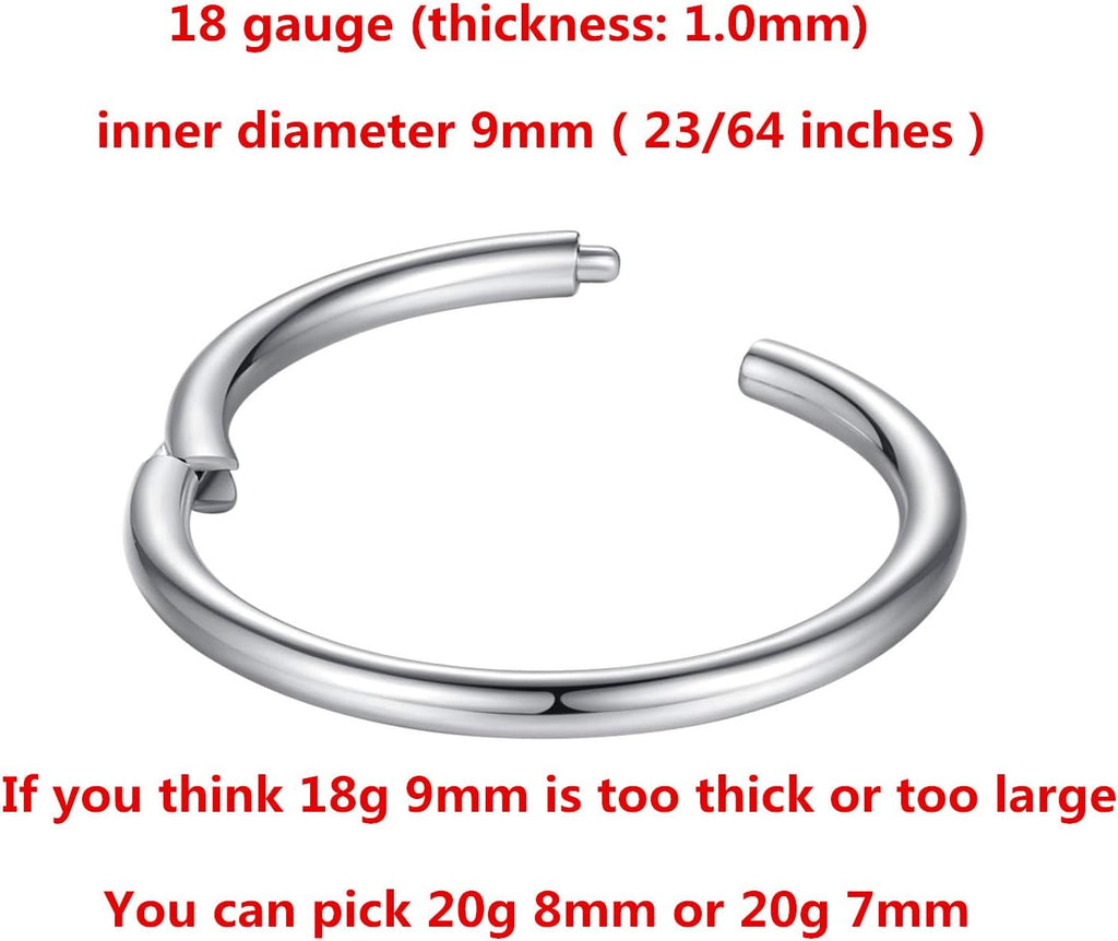 ORANGELOVE Hypoallergenic Nose Rings 20G 18G 16G 14G 12G 10G 8G 316l Surgical Steel Septum Jewelry Hinged Segment Ring Body Piercing Nose Hoop Lip Rings Nose Helix Cartilage Rook Earrings