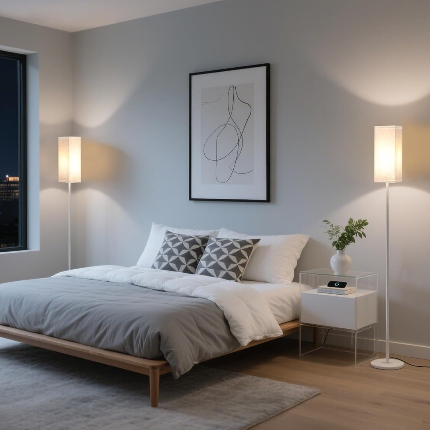 64.6" Floor Lamp, Pole with Foot Switch, Modern Standing Lamp Lampshade, Minimalist Freestanding Lamp (Bulb Not Included), for Living Room, Bedroom Office ETL Listed, Black and Beige E07LD05