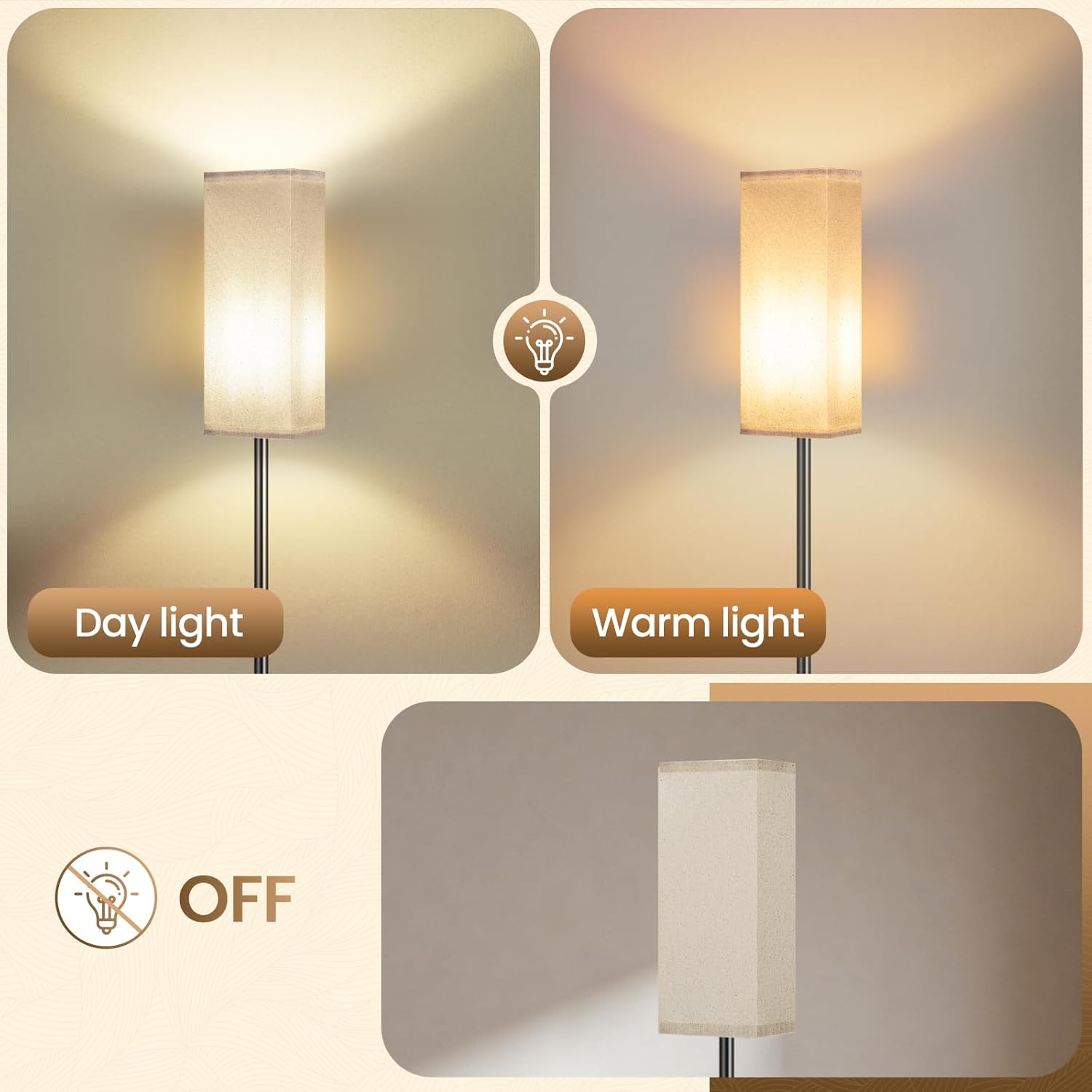 64.6" Floor Lamp, Pole with Foot Switch, Modern Standing Lamp Lampshade, Minimalist Freestanding Lamp (Bulb Not Included), for Living Room, Bedroom Office ETL Listed, Black and Beige E07LD05