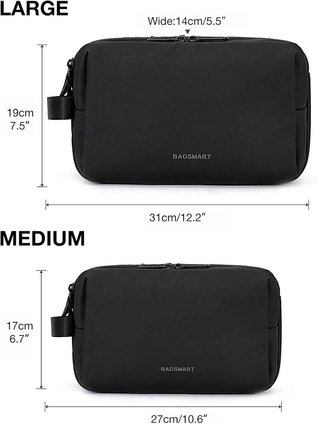 BAGSMART Toiletry Bag for Men, Travel Toiletry Organizer Dopp Kit Water-resistant Shaving Bag for Toiletries Accessories, Door Room Essentials, Black-medium