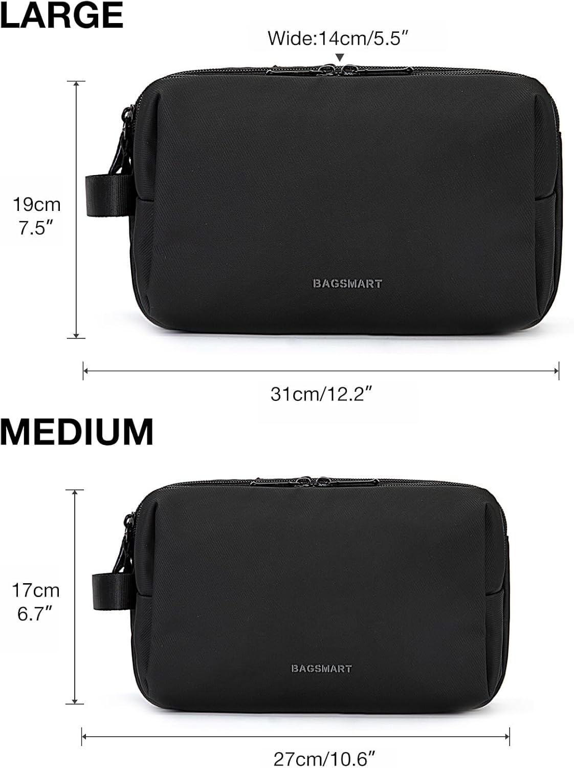 BAGSMART Toiletry Bag for Men, Travel Toiletry Organizer Dopp Kit Water-resistant Shaving Bag for Toiletries Accessories, Door Room Essentials, Black-medium