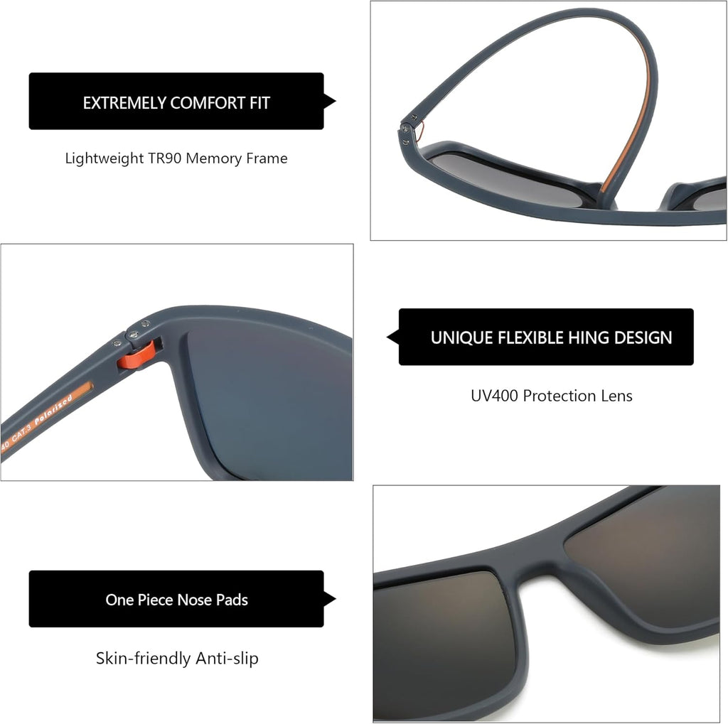 ZENOTTIC Polarized Sunglasses for Men Lightweight TR90 Frame UV400 Protection Square Sun Glasses