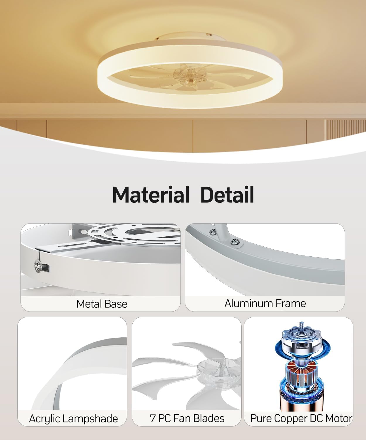 Ceiling Fans with Lights and Remote, 20" Modern Low Profile Ceiling Fan with Light, Stepless Color Temperature Change and 6 Speeds for Bedroom, Kids Room and Living Room (Black)