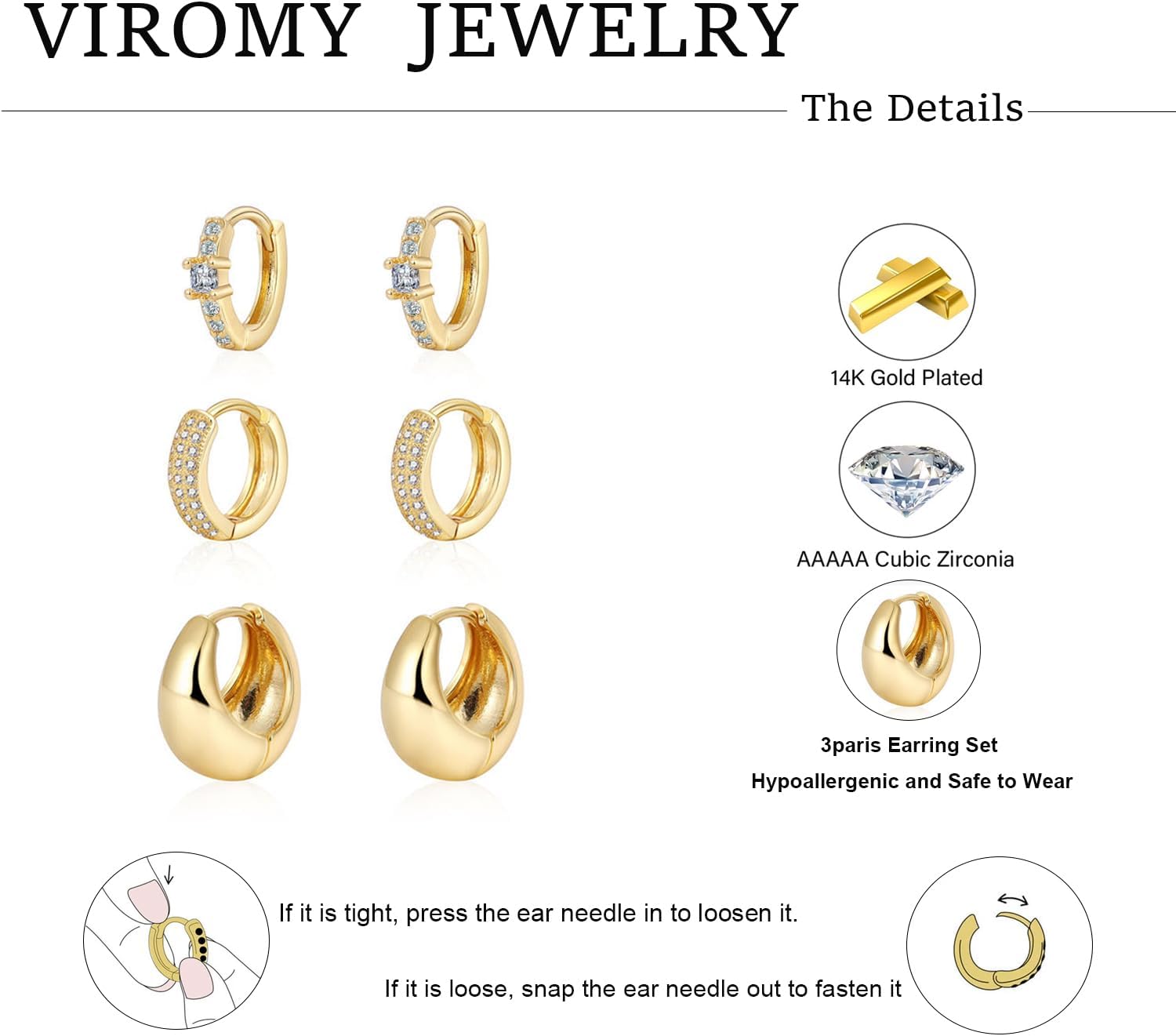 VIROMY Gold Hoop Earrings Set for Women Trendy, 14K Gold Plated Lightweight Small Gold/Silver Hoop Earrings for Women Chunky Open Hoops Earrings Jewelry Gifts