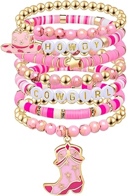 Artlunar Western Cowgirl Beaded Stretch Bracelets, Stackable cowgirl hat boot accessories, Bohemian Jewelry for Women Girls Teens Christmas Birthday Gift