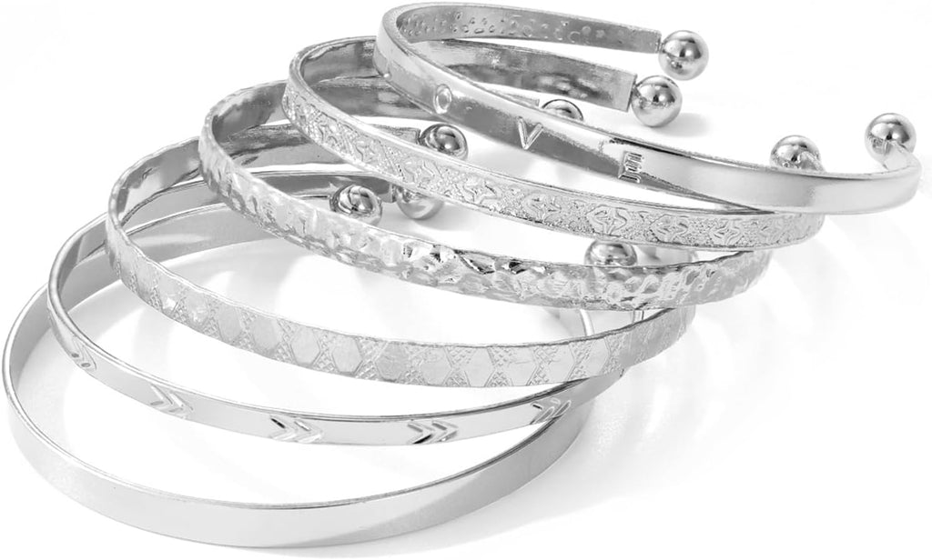 IFKM Gold Bangle Bracelets For Women, 14k Gold Plated Multi Layer Stackable Cuff Bracelet Set, Trendy Elegance Charms Non Tarnish Minimalist Textured Boho Jewelry Gift for Women