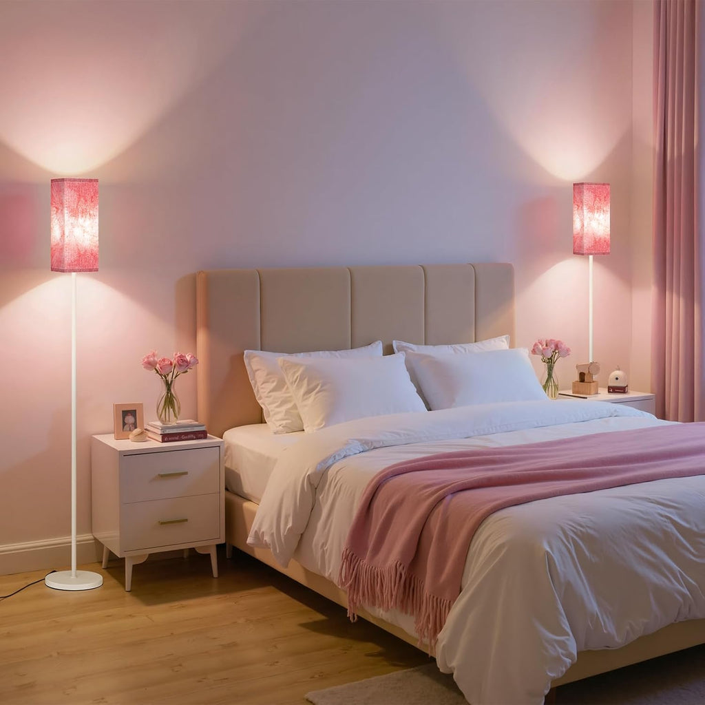 64.6" Floor Lamp, Pole with Foot Switch, Modern Standing Lamp Lampshade, Minimalist Freestanding Lamp (Bulb Not Included), for Living Room, Bedroom Office ETL Listed, Black and Beige E07LD05