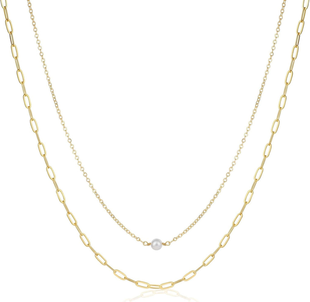 Dainty Pearl Pendant Necklaces for Women 14K Gold Plated Handmade Layered Pearl Chain Necklace Delicate Layered Pearl Necklace Everyday Jewelry Gift