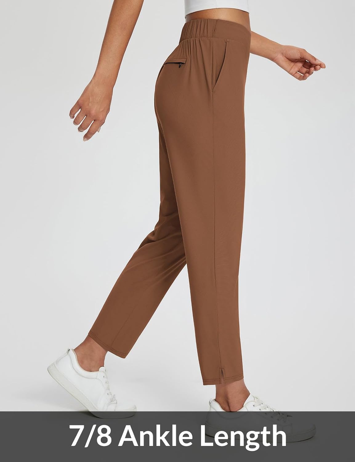 baleaf Womens Travel Pants Lightweight Stretch with Zipper Pockets Petite Ankle Dressy Golf Work Business Casual Slacks