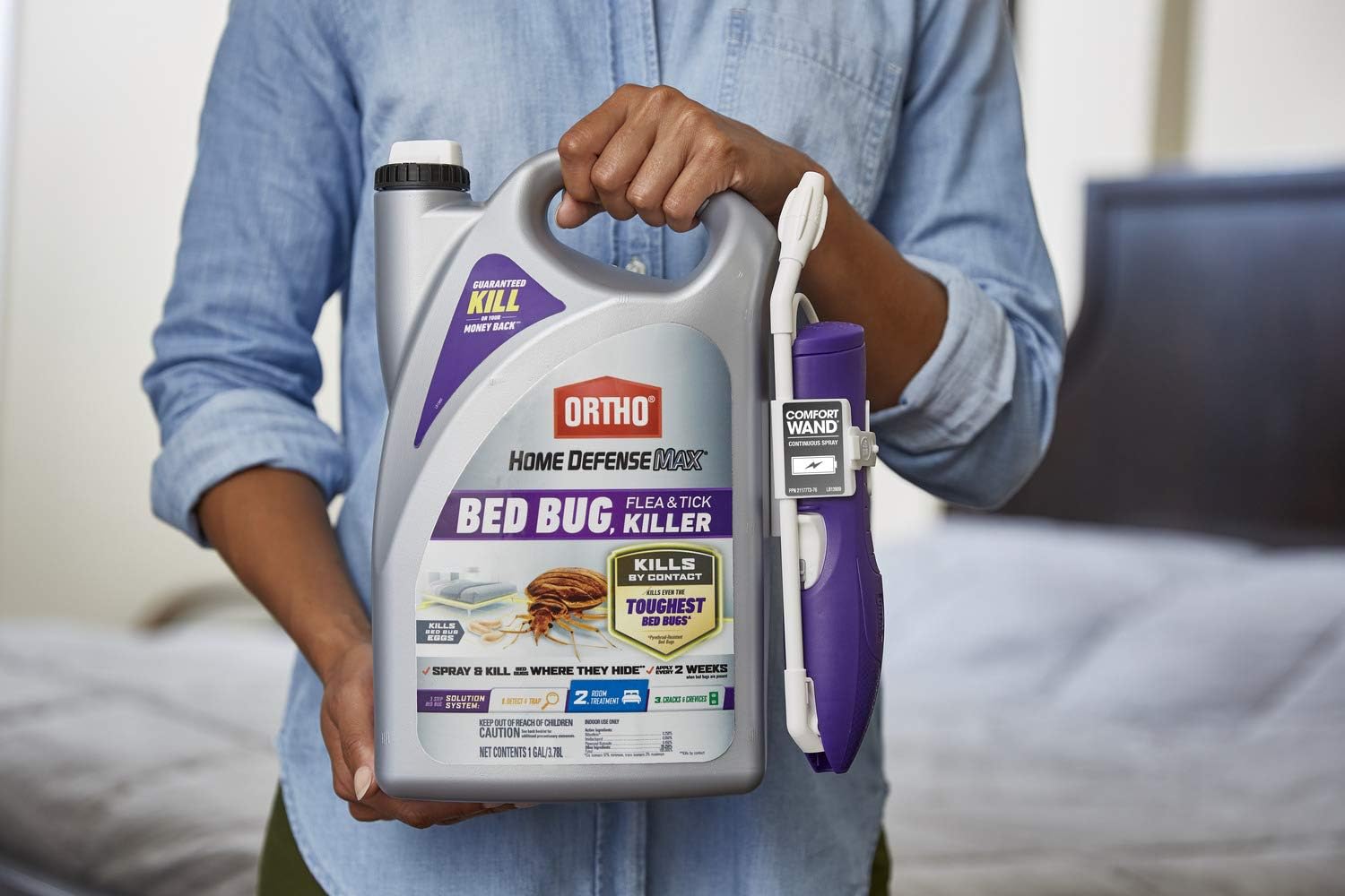 Ortho Home Defense Max Bed Bug, Flea and Tick Killer with Comfort Wand, Bed Bug Spray, Kills Bed Bug Eggs, Fleas and Ticks, 1 gal.