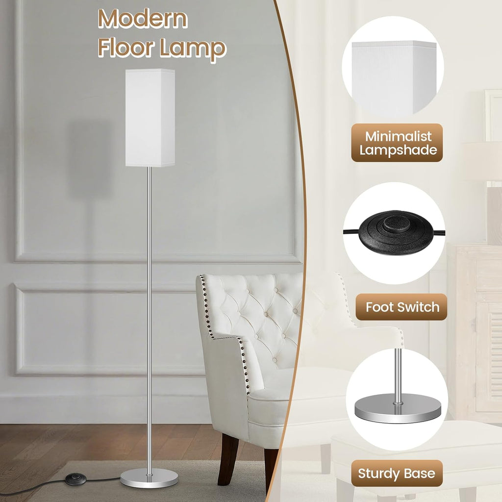 64.6" Floor Lamp, Pole with Foot Switch, Modern Standing Lamp Lampshade, Minimalist Freestanding Lamp (Bulb Not Included), for Living Room, Bedroom Office ETL Listed, Black and Beige E07LD05