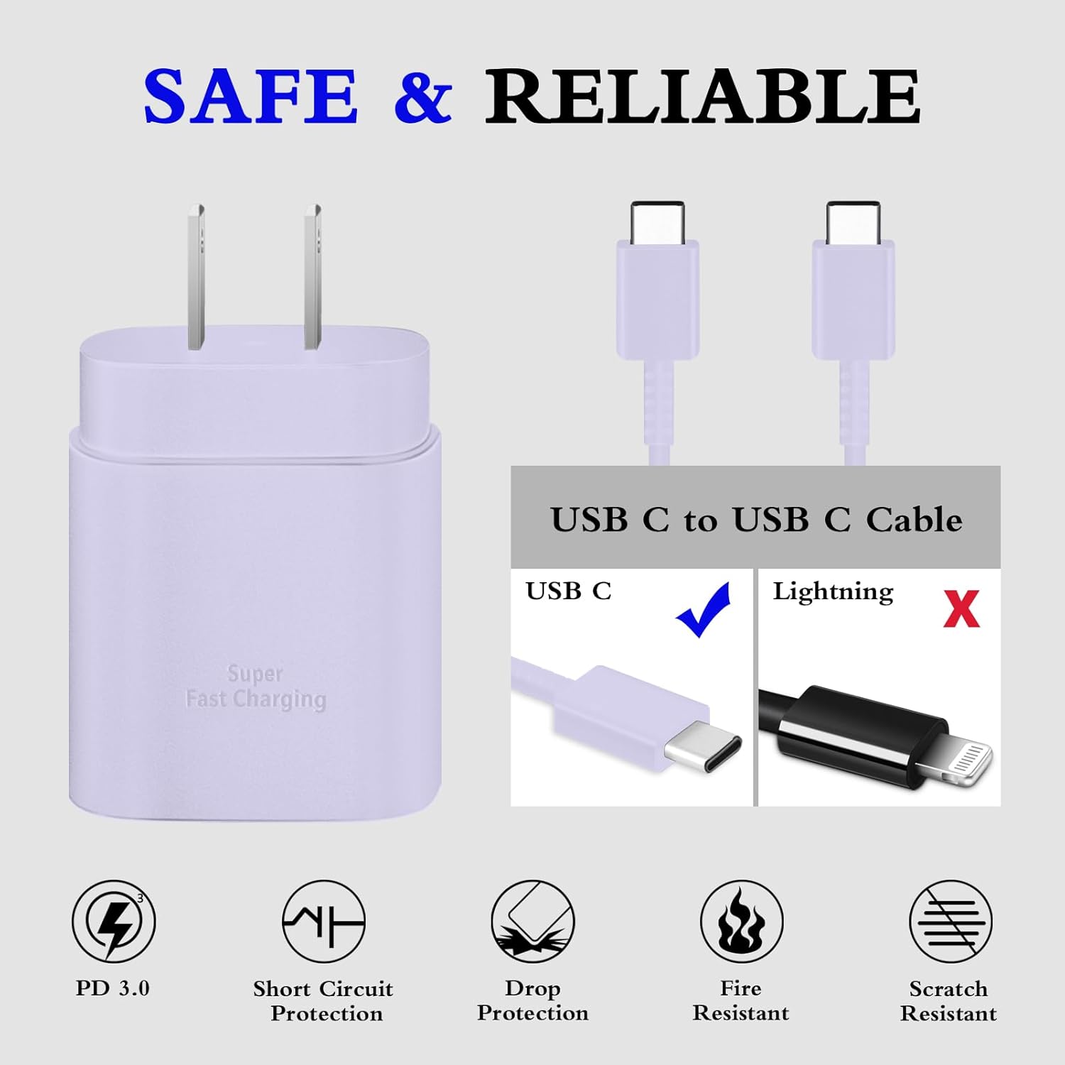 Type C Charger, 2-Pack 25W Type C Fast Charging Block with 6ft USB C Charger Cable Compatible with Galaxy S25 S24 S23 S22 S21+/Phone 16/16 Pro Max/15/15 Pro Max/15 Plus-Black