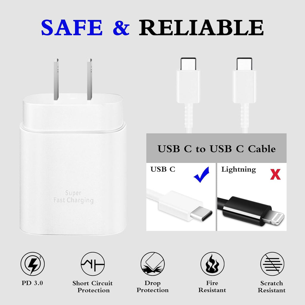 Type C Charger, 2-Pack 25W Type C Fast Charging Block with 6ft USB C Charger Cable Compatible with Galaxy S25 S24 S23 S22 S21+/Phone 16/16 Pro Max/15/15 Pro Max/15 Plus-Black