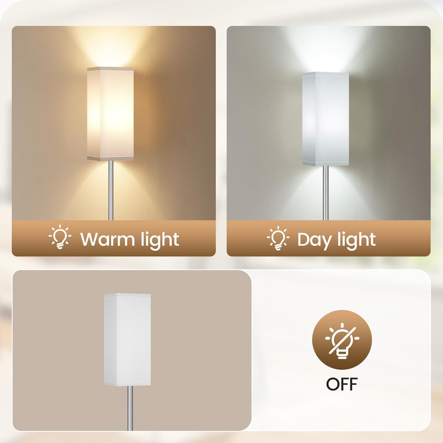 64.6" Floor Lamp, Pole with Foot Switch, Modern Standing Lamp Lampshade, Minimalist Freestanding Lamp (Bulb Not Included), for Living Room, Bedroom Office ETL Listed, Black and Beige E07LD05