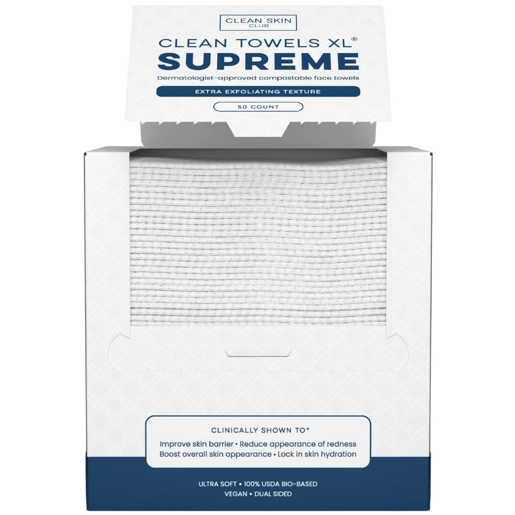 Clean Skin Club Clean Towels XL, 100% USDA Biobased Face Towel, Disposable Face Towelette, Eczema Association Accepted, Makeup Remover Dry Wipes, Ultra Soft, 1 Pack, 50 Ct