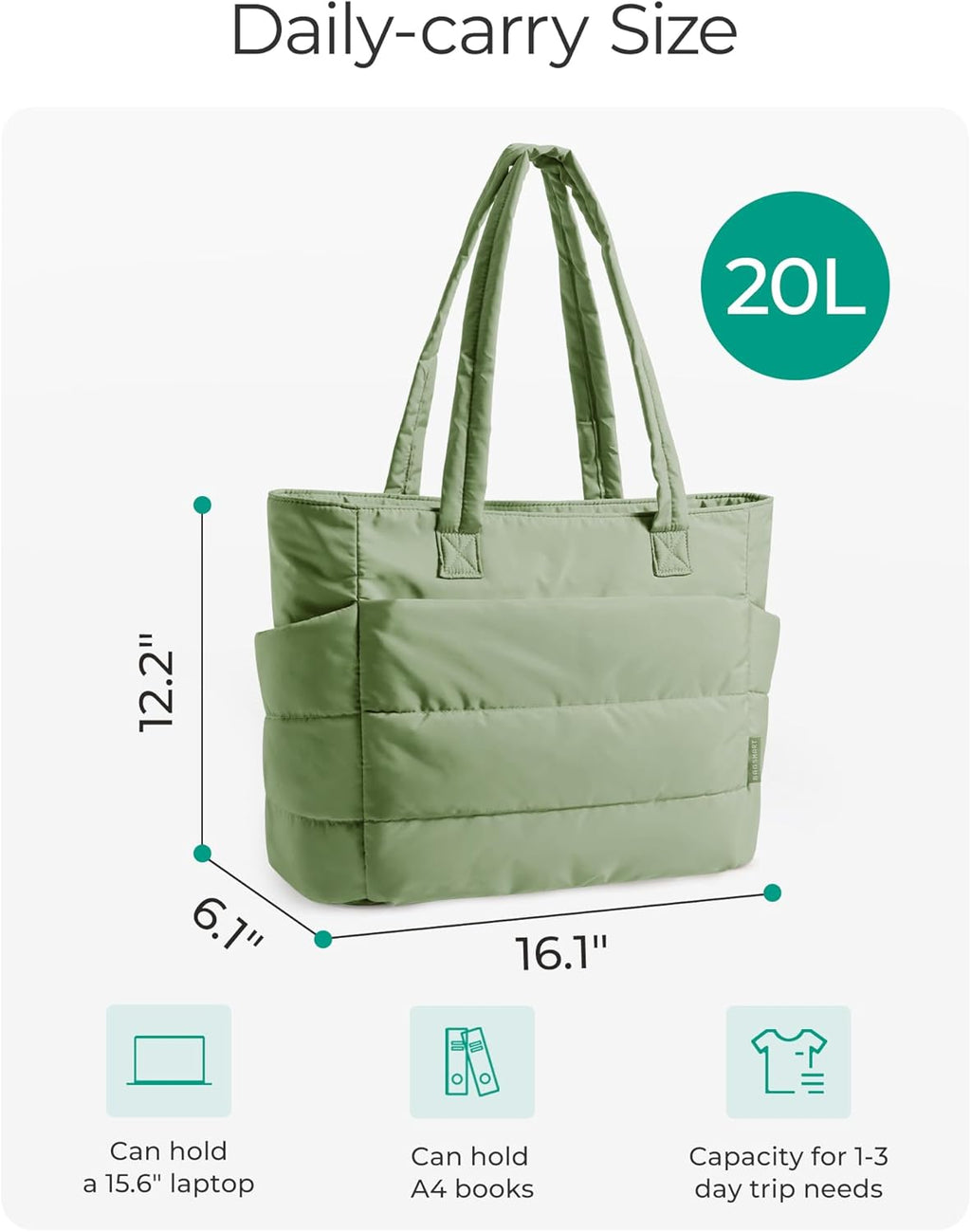 BAGSMART Tote Bag for Women, Lightweight Puffy Tote Bag with Compartments Shoulder Bag Handbag for Travel, Work, Gym