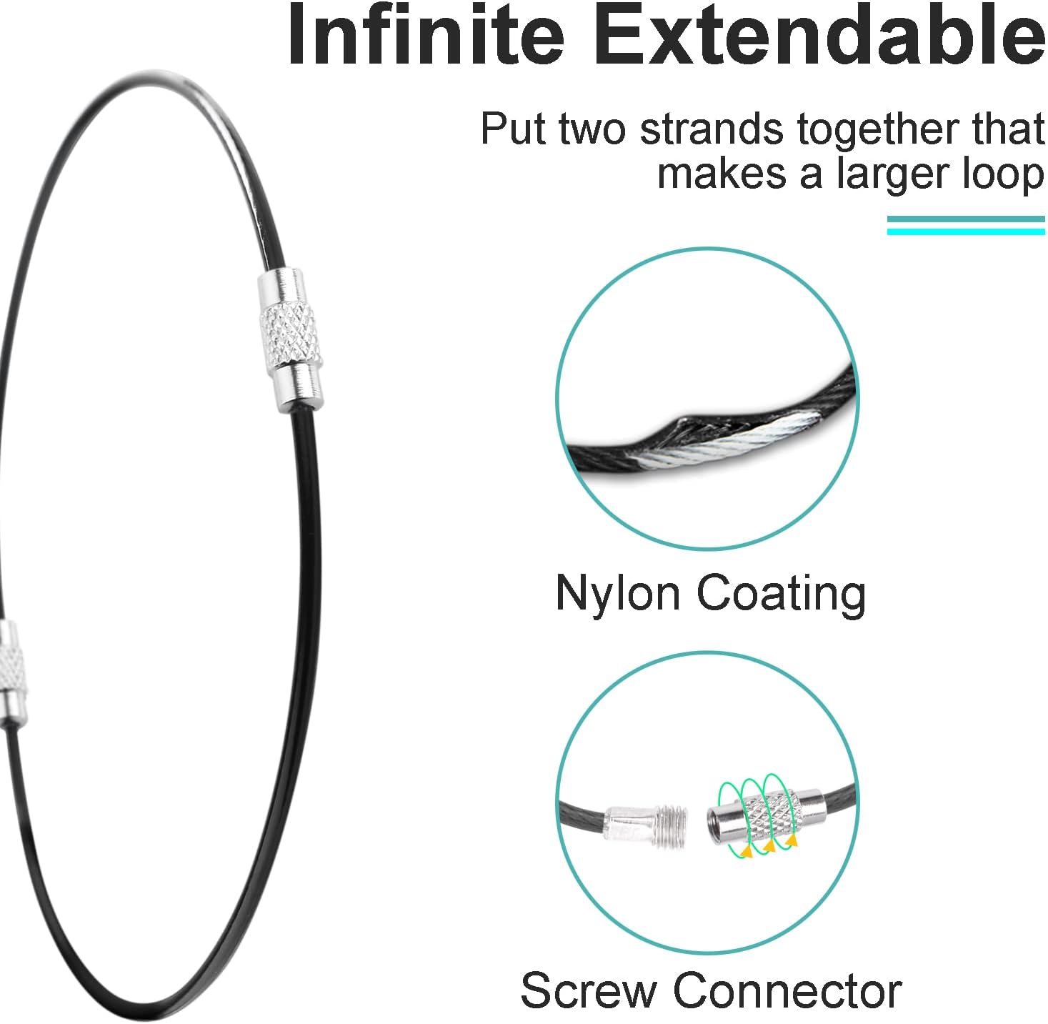 CooBigo 16 Pack Stainless Steel Loops 2mm Coated Wire Keychain Cable Large Keyrings 6 inch Key Chain for Luggage Tags, Key Tags, Keyrings, Kitchen utensils, Duster-Assorted Colors