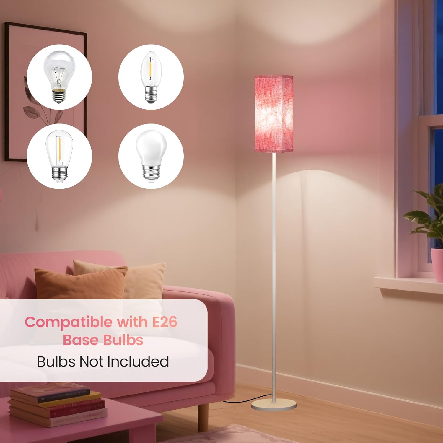 64.6" Floor Lamp, Pole with Foot Switch, Modern Standing Lamp Lampshade, Minimalist Freestanding Lamp (Bulb Not Included), for Living Room, Bedroom Office ETL Listed, Black and Beige E07LD05