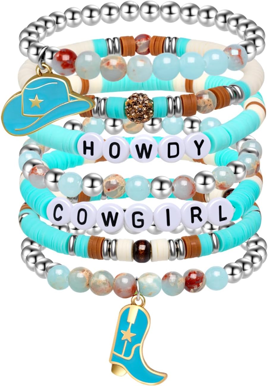 Artlunar Western Cowgirl Beaded Stretch Bracelets, Stackable cowgirl hat boot accessories, Bohemian Jewelry for Women Girls Teens Christmas Birthday Gift