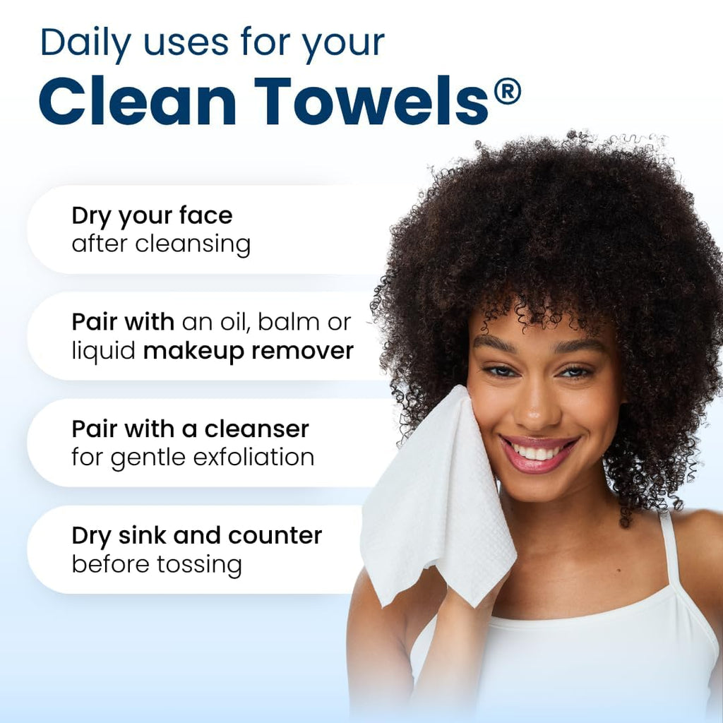 Clean Skin Club Clean Towels XL, 100% USDA Biobased Face Towel, Disposable Face Towelette, Eczema Association Accepted, Makeup Remover Dry Wipes, Ultra Soft, 1 Pack, 50 Ct