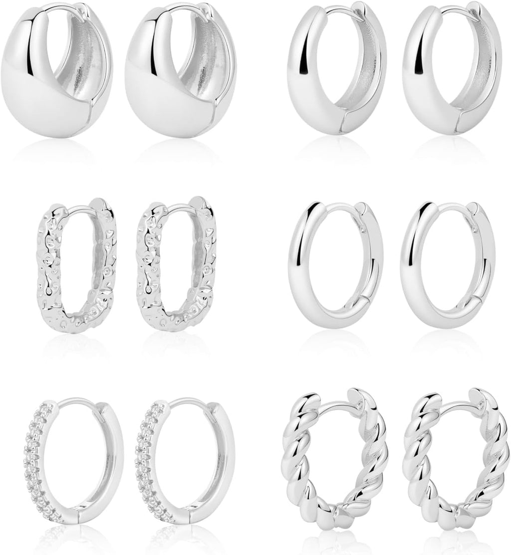 VIROMY Gold Hoop Earrings Set for Women Trendy, 14K Gold Plated Lightweight Small Gold/Silver Hoop Earrings for Women Chunky Open Hoops Earrings Jewelry Gifts