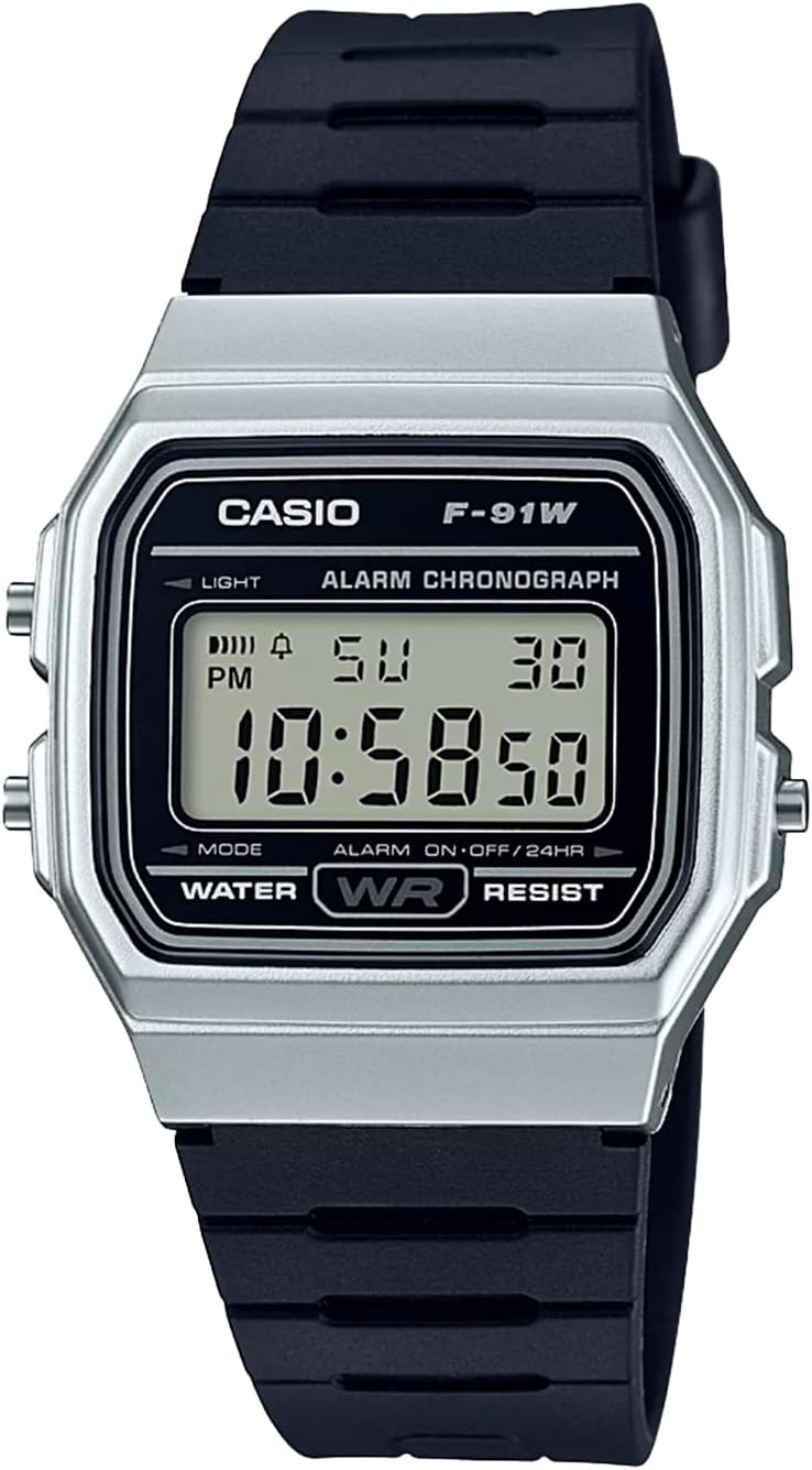 Casio F91W Series | Digital Watch | Water Resistant | LED Light | 1/100 SEC Stopwatch | Regular Time Keeping (HR, Min, SEC, PM, Date, Day) | Daily Alarm | Lightweight | 7 Year Battery