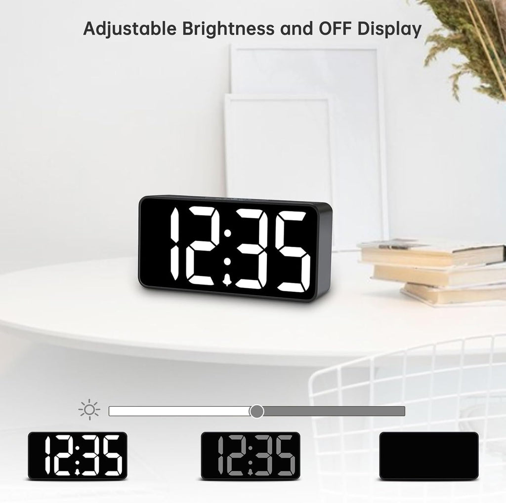 DreamSky Small Digital Alarm Clock for Bederoom, Large Big Numbers Display with Dimmer for Living Room, Electric Bedside Desk Clock with USB Charging Port, Adjustable Volume, USB-C Adapter Powered