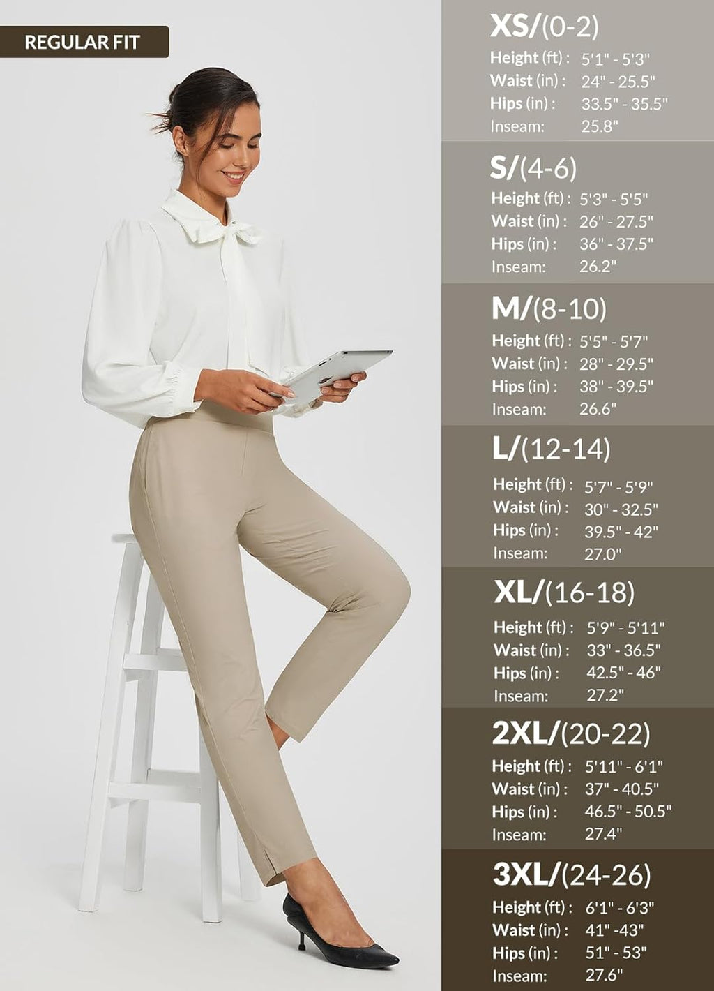 baleaf Womens Travel Pants Lightweight Stretch with Zipper Pockets Petite Ankle Dressy Golf Work Business Casual Slacks