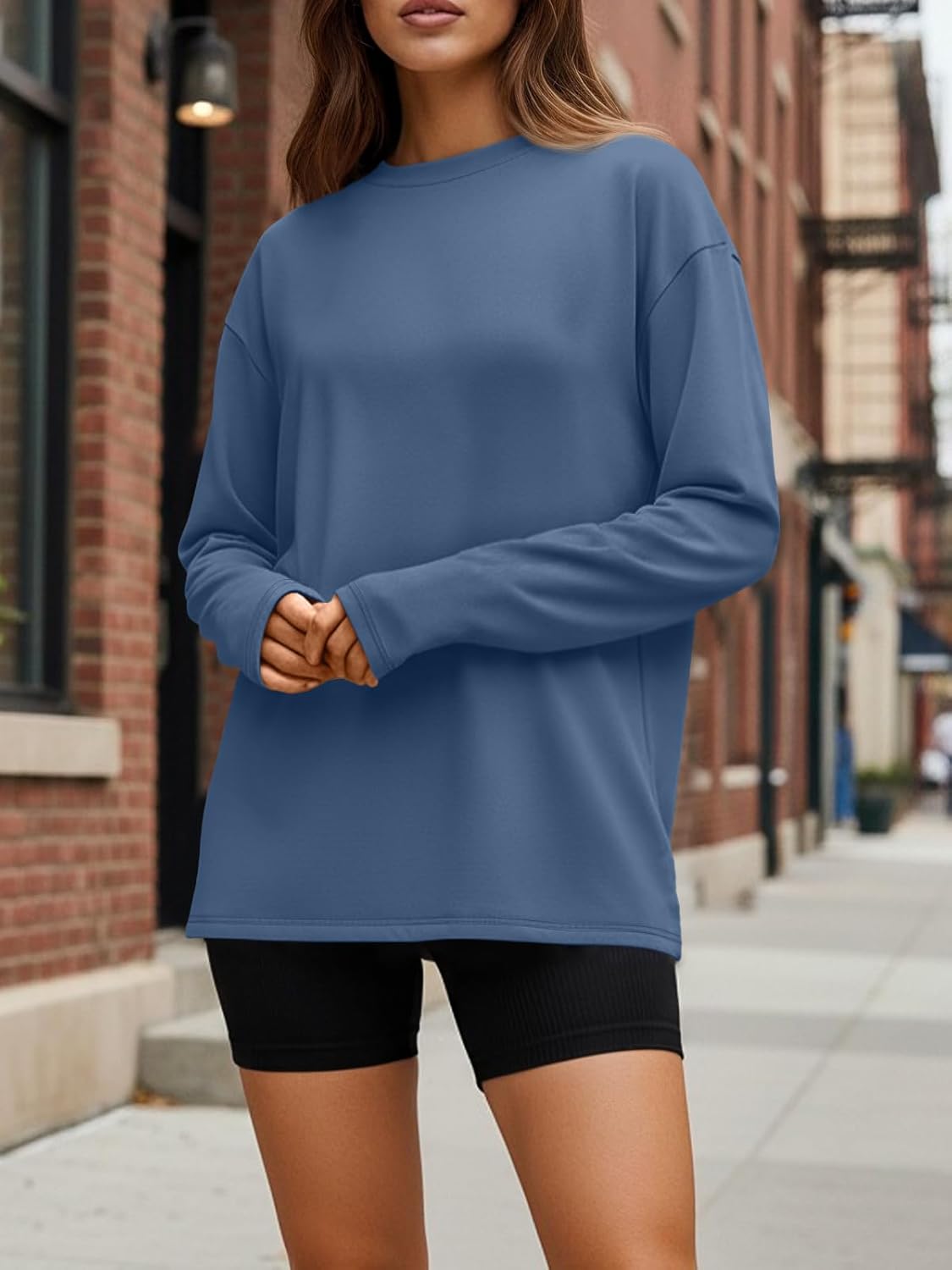 Trendy Queen Womens Oversized Long Sleeve T Shirts 2025 Basic Crewneck Tee Fall Tops Casual Workout Y2K Clothes