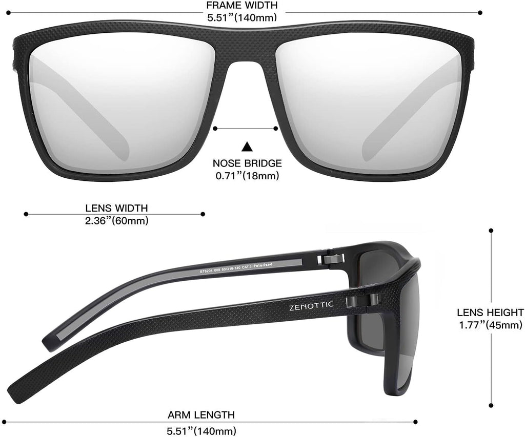 ZENOTTIC Polarized Sunglasses for Men Lightweight TR90 Frame UV400 Protection Square Sun Glasses