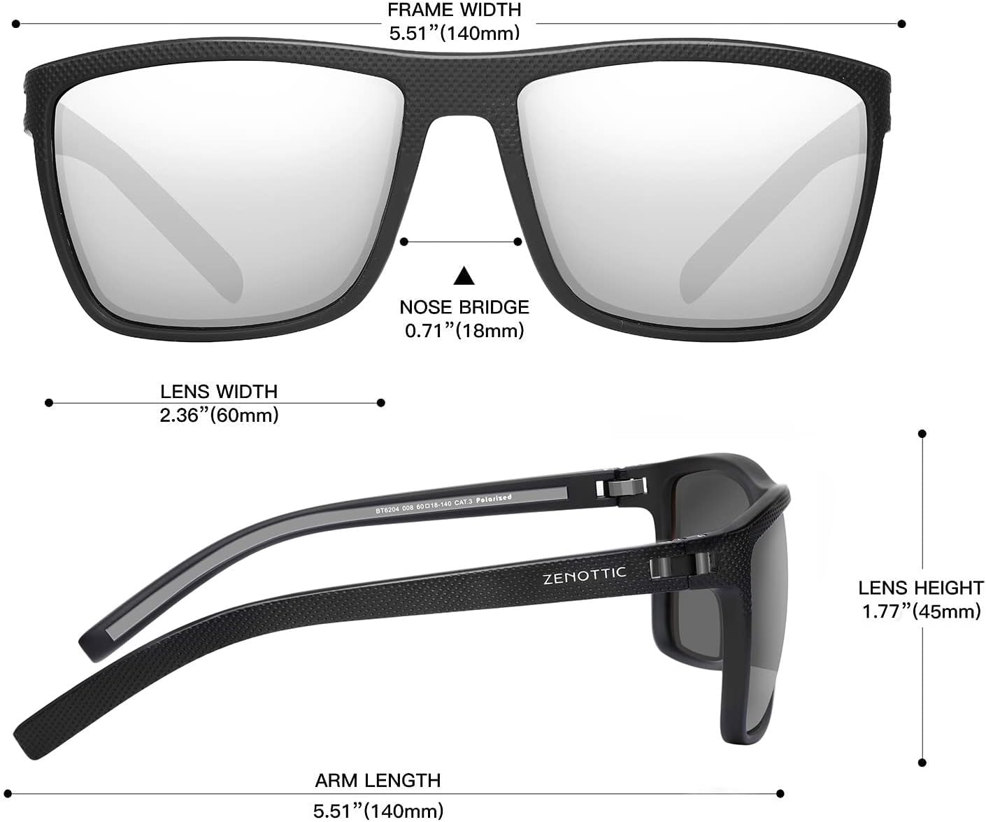 ZENOTTIC Polarized Sunglasses for Men Lightweight TR90 Frame UV400 Protection Square Sun Glasses