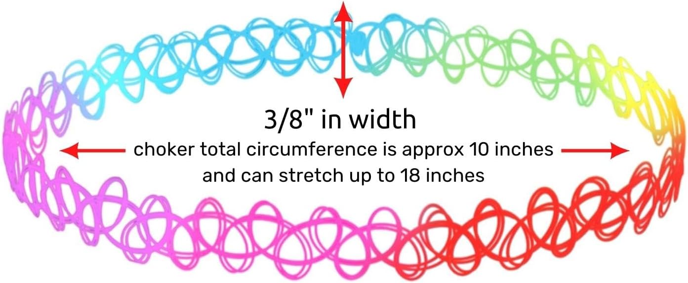 BodyJ4You 2PC Tattoo Choker Necklace - 90s Choker Necklace Women - 2000s Y2K Black Chokers Rainbow Choker - Butterfly Ying Yang Unicorn Rainbow Charms - Stretchy Elastic Necklace