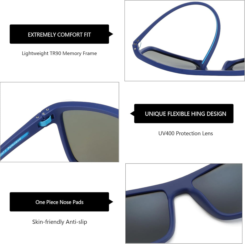 ZENOTTIC Polarized Sunglasses for Men Lightweight TR90 Frame UV400 Protection Square Sun Glasses