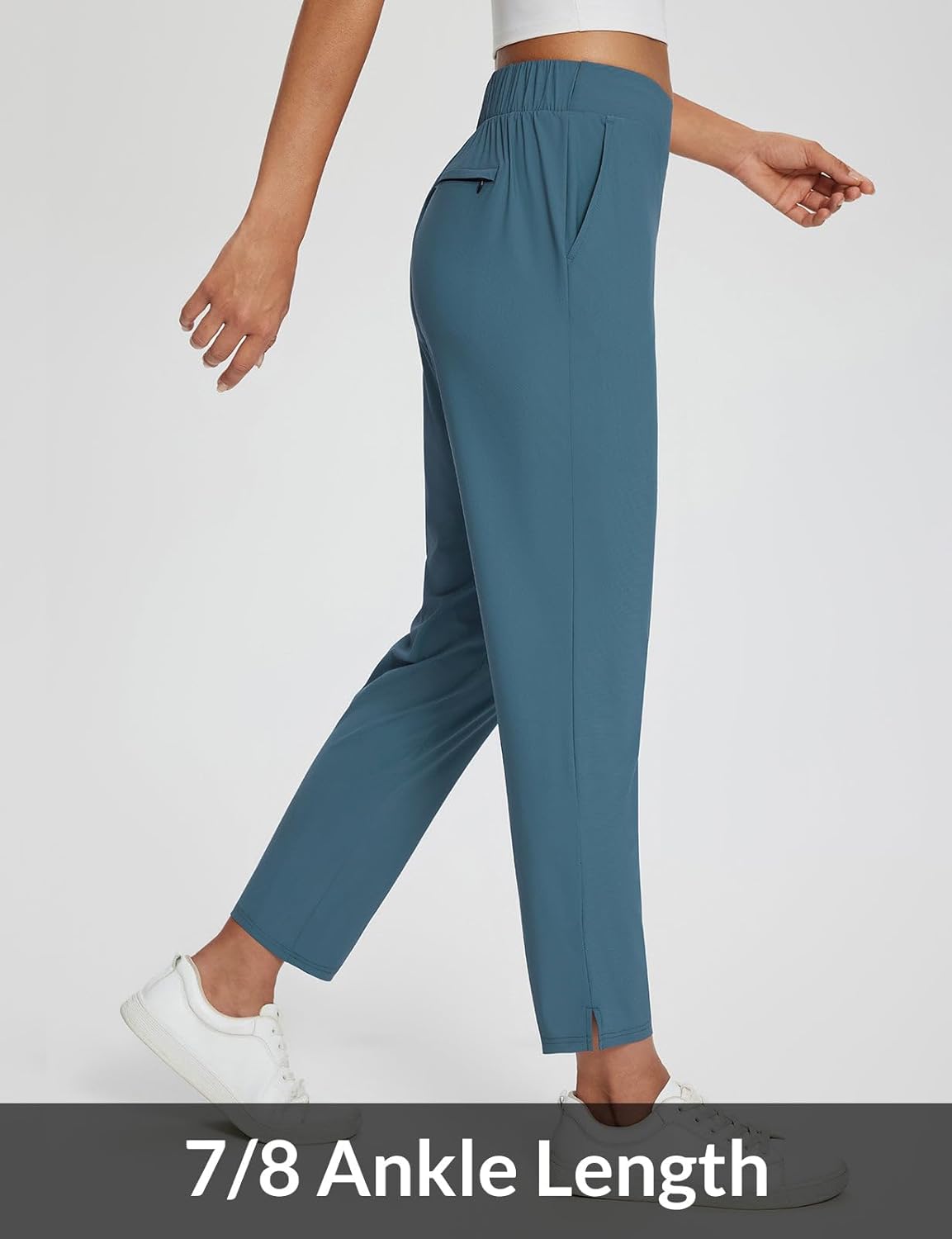 baleaf Womens Travel Pants Lightweight Stretch with Zipper Pockets Petite Ankle Dressy Golf Work Business Casual Slacks