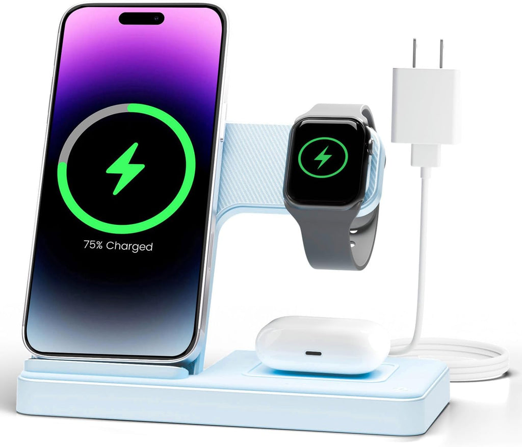 Wireless Charger iPhone Charging Station: 3 in 1 Charger Stand Multiple Devices for Apple - iPhone 17 16e 16 15 14 Pro Max 13 12 11 - Watch 10 9 8 7 6 5 4 3 2 SE and Ultra Series - Airpods 4 3 Pro