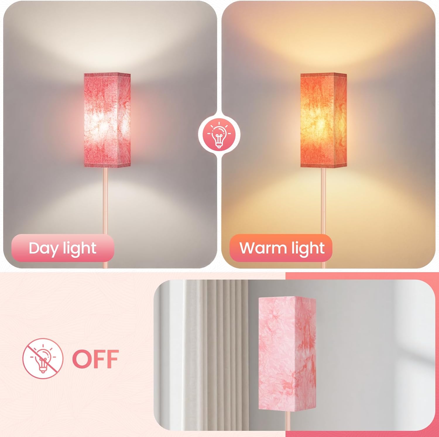 64.6" Floor Lamp, Pole with Foot Switch, Modern Standing Lamp Lampshade, Minimalist Freestanding Lamp (Bulb Not Included), for Living Room, Bedroom Office ETL Listed, Black and Beige E07LD05