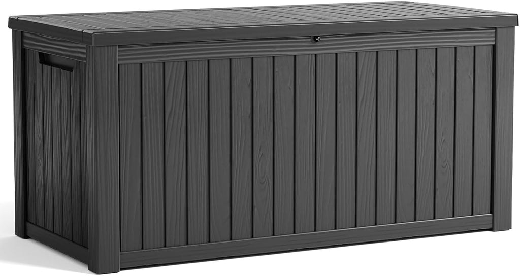 80 Gallon Resin Deck Box, Lockable Patio Outdoor Storage Box for Furniture, Garden Tools and Tools Storage, Waterproof Outside Storage Box - Black