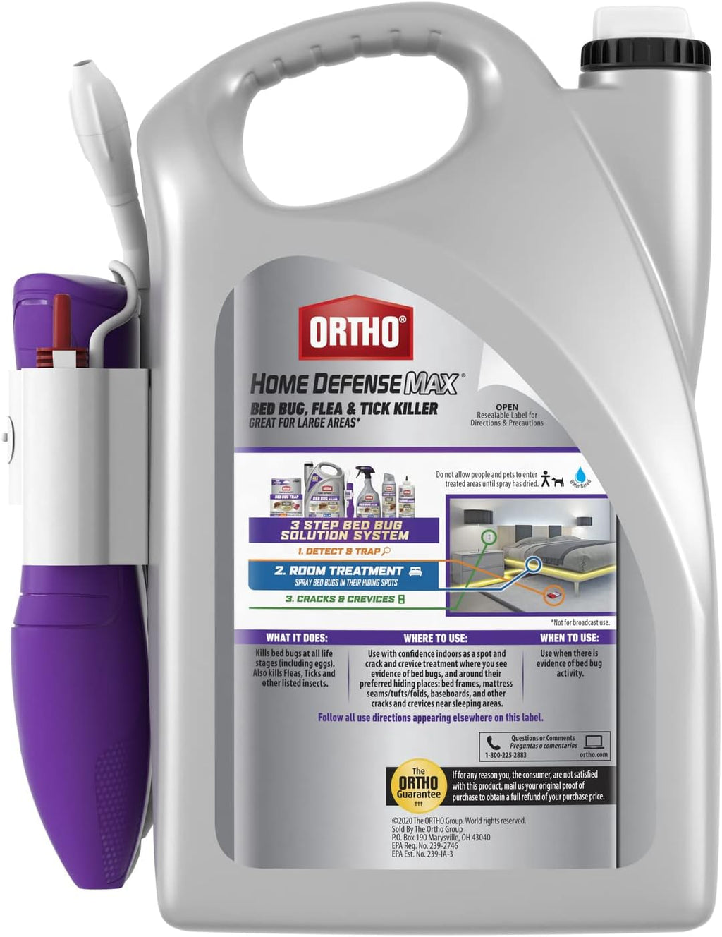 Ortho Home Defense Max Bed Bug, Flea and Tick Killer with Comfort Wand, Bed Bug Spray, Kills Bed Bug Eggs, Fleas and Ticks, 1 gal.