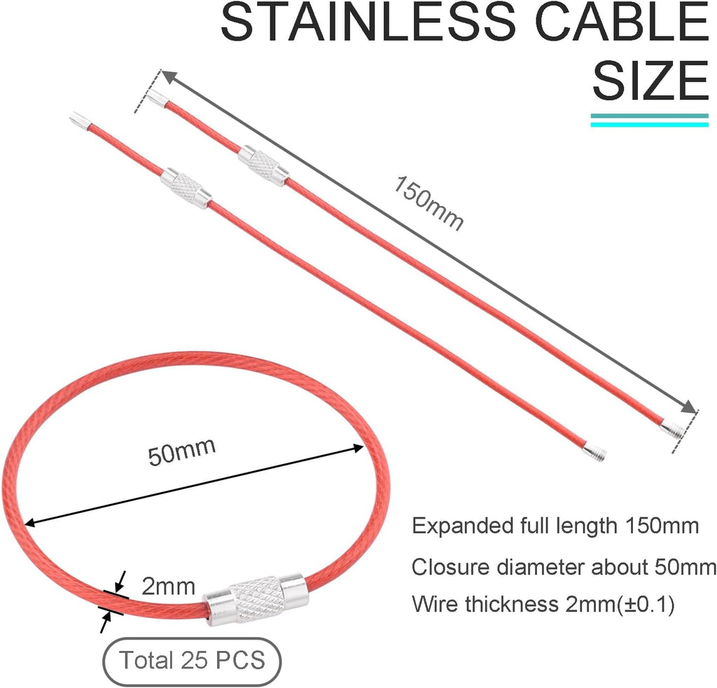 CooBigo 16 Pack Stainless Steel Loops 2mm Coated Wire Keychain Cable Large Keyrings 6 inch Key Chain for Luggage Tags, Key Tags, Keyrings, Kitchen utensils, Duster-Assorted Colors