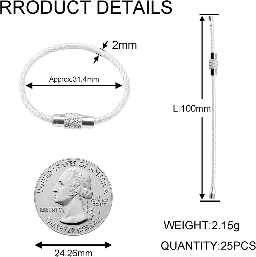 CooBigo 16 Pack Stainless Steel Loops 2mm Coated Wire Keychain Cable Large Keyrings 6 inch Key Chain for Luggage Tags, Key Tags, Keyrings, Kitchen utensils, Duster-Assorted Colors