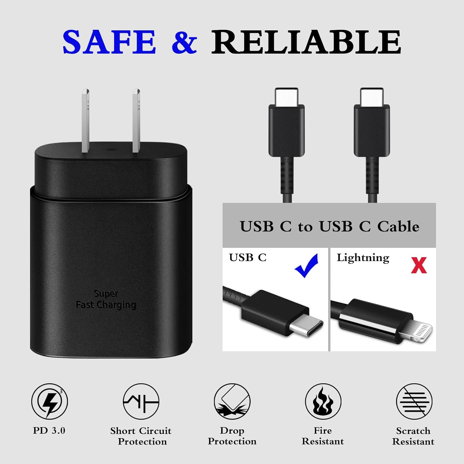 Type C Charger, 2-Pack 25W Type C Fast Charging Block with 6ft USB C Charger Cable Compatible with Galaxy S25 S24 S23 S22 S21+/Phone 16/16 Pro Max/15/15 Pro Max/15 Plus-Black