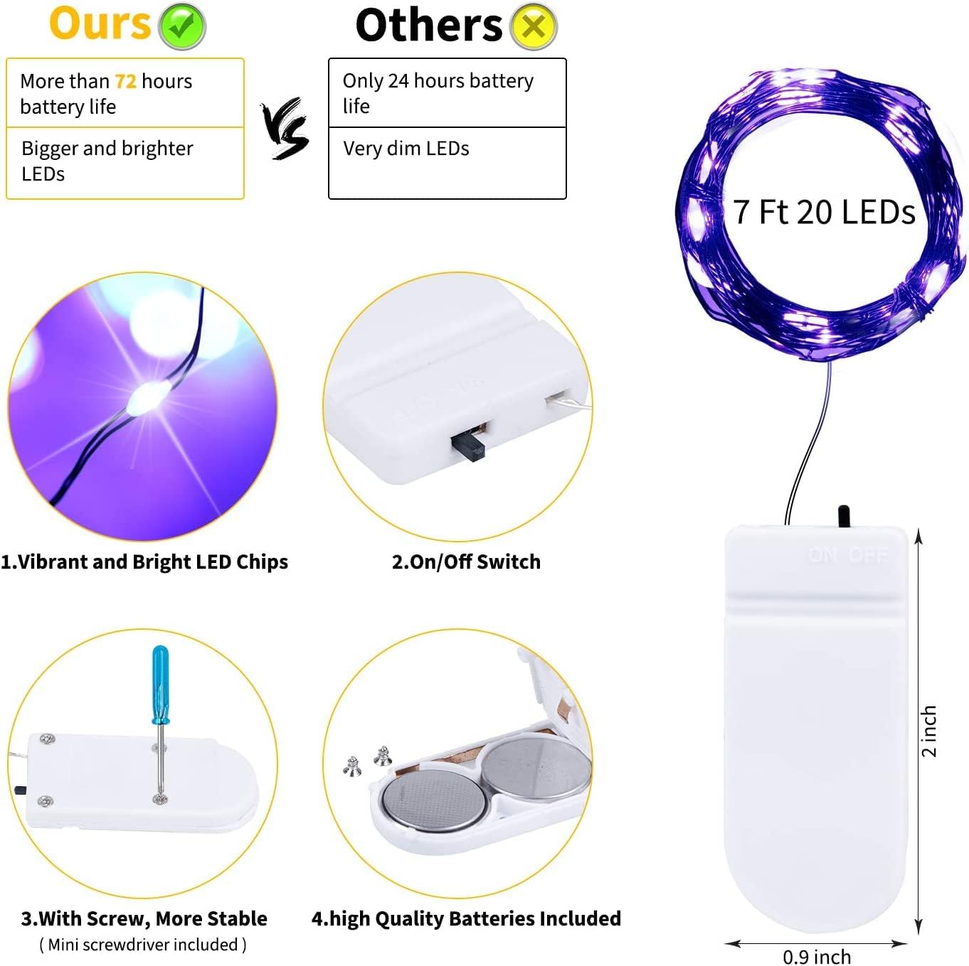 Brightown 12 Pack LED Fairy Lights Battery Operated String Lights - 7ft 20LED Waterproof Silver Wire Firefly Starry Moon Lights for DIY Crafts Wedding Table Centerpieces Party Bedroom Christmas