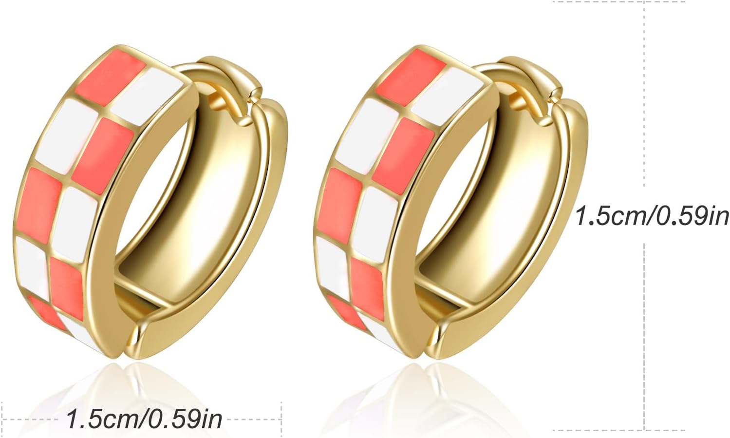 Chic Checker Small Hoop Cartilage Earrings Teacher Earrings for Women；White Black Enamel Hypoallergenic Hooped Gifts Gold and Silver tone